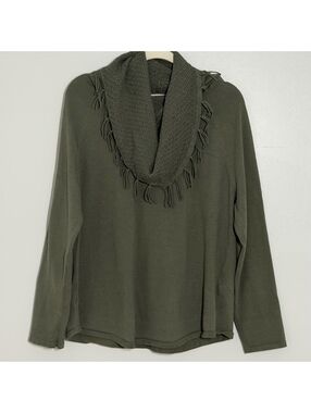 Style & Co Olive Green Fringe Cowl Neck Sweater XL Long Sleeve Knit Top